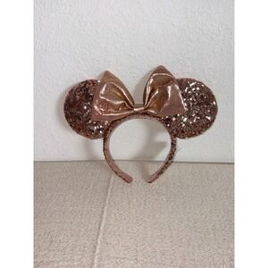 Disney Parks Minnie Mouse Ears Headband Women OS Rose Gold Excellent Sequin Bow